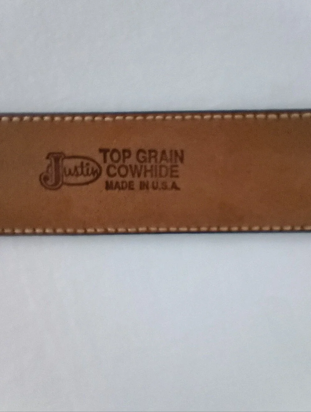 VTG Justin Leather Belt Brown with Silver-Toned Western Buckle Men 38 Top Grain